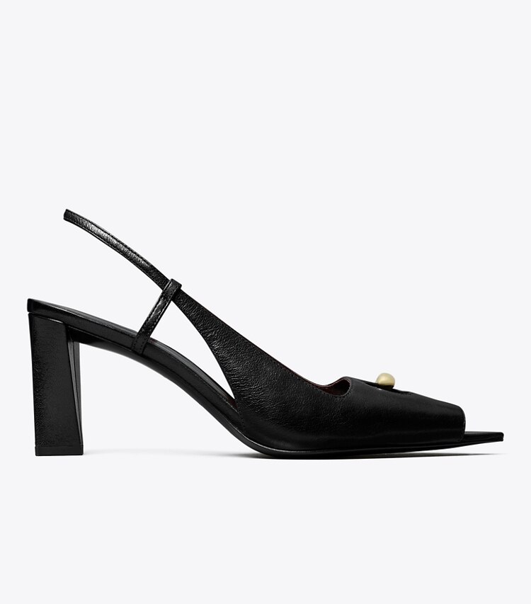 Tory Burch designer scarpe con tacco Slingback spuntata Pierced in PERFECT BLACK / GOLD side