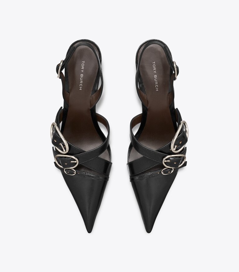Tory Burch designer escarpins Slingbacks à boucles multiples in PERFECT BLACK / SILVER dessus