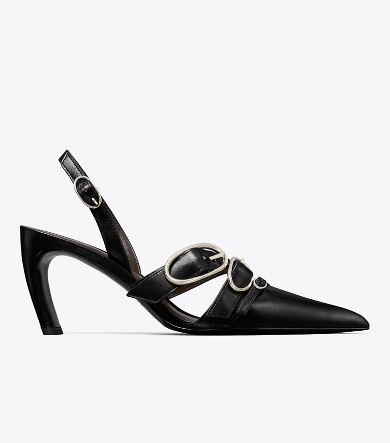 Tory Burch designer escarpins Slingbacks à boucles multiples in PERFECT BLACK / SILVER side