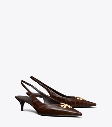 Tory Burch designer escarpins Slingbacks Charlie in DARK BROWN EEL angle