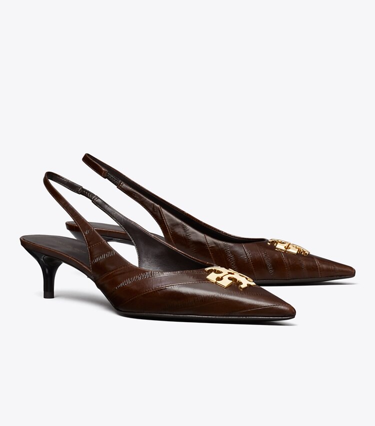 Tory Burch designer escarpins Slingbacks Charlie in DARK BROWN EEL angle