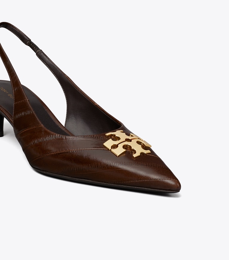 Tory Burch designer escarpins Slingbacks Charlie in DARK BROWN EEL informations