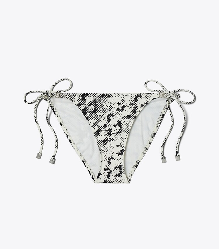 Tory Burch designer bikini Slip per bikini con cordoncino e Gemini Link in New Ivory Distressed Pixelated Logo front