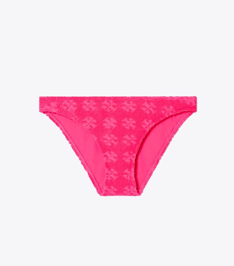 Tory Burch designer bikini Slip per bikini in spugna di cotone con logo in Bold Pink front