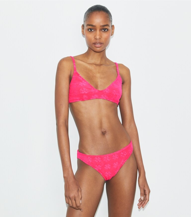 Tory Burch designer bikini Slip per bikini in spugna di cotone con logo in Bold Pink front
