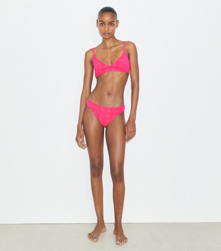 Tory Burch designer bikini Slip per bikini in spugna di cotone con logo in Bold Pink parte anteriore su modella