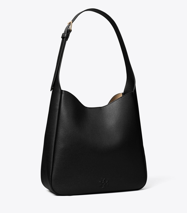 Tory Burch designer shoulder bags Slouchy Leather Shoulder Bag in Black angle