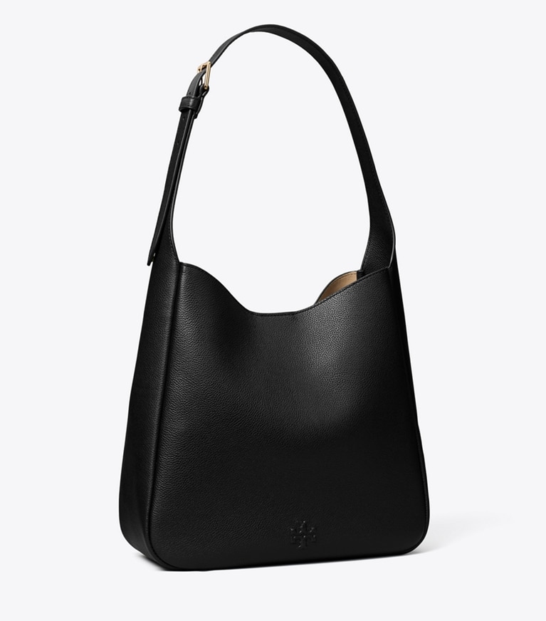 Tory Burch designer shoulder bags Slouchy Leather Shoulder Bag in Black angle