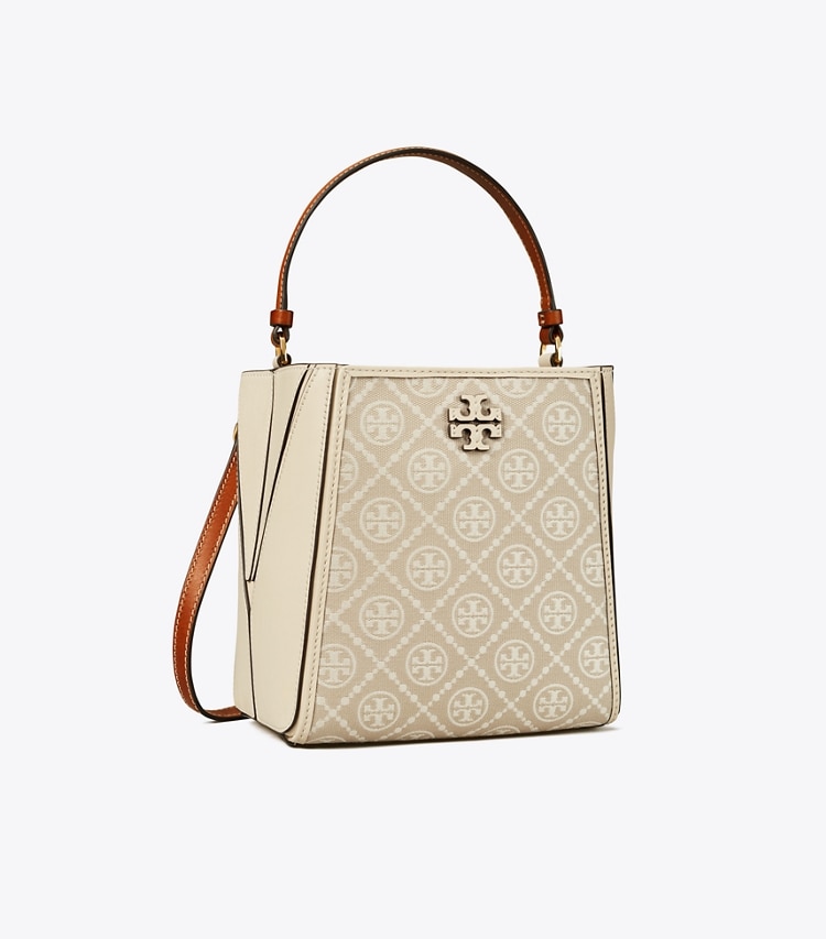 Tory Burch designer crossbody bags Small  T Monogram McGraw Bucket Bag in Ivory angle