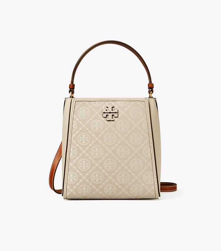 Tory Burch designer crossbody bags Small  T Monogram McGraw Bucket Bag in Ivory front