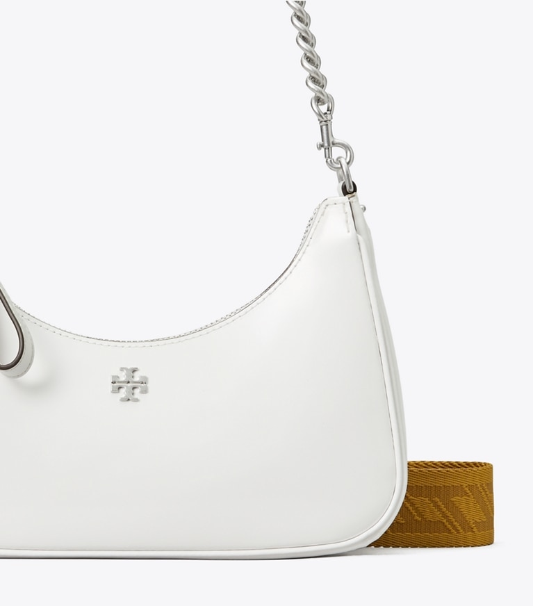 Tory Burch designer crossbody bags Small 151 Mercer Spazzolato Crescent Bag in White angle