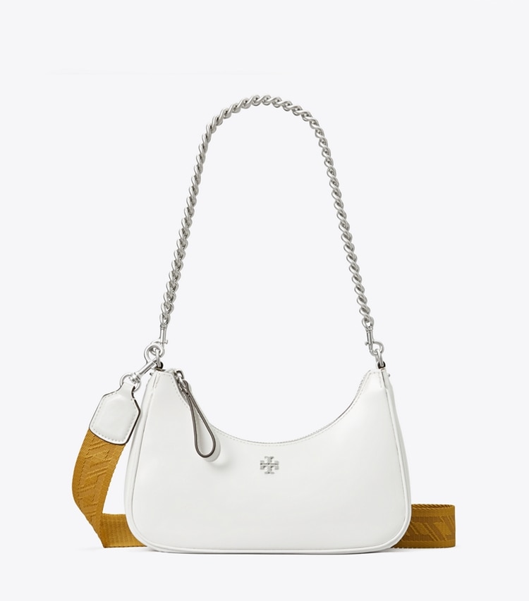 Tory Burch designer crossbody bags Small 151 Mercer Spazzolato Crescent Bag in White front