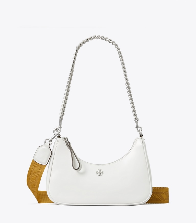 Tory Burch designer crossbody bags Small 151 Mercer Spazzolato Crescent Bag in White angle