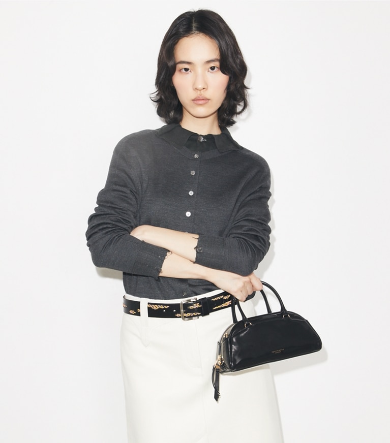 Tory Burch designer crossbody bags Small Bowler in Black additional on model