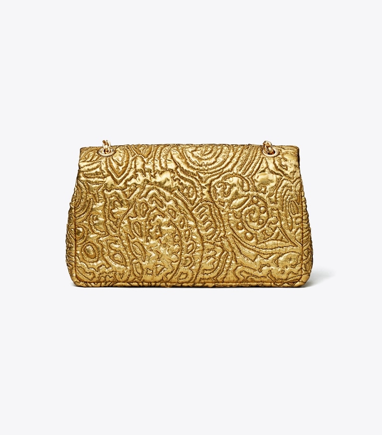 Tory Burch designer shoulder bags Small Bunny Knot Brocade Shoulder Bag in Gold back