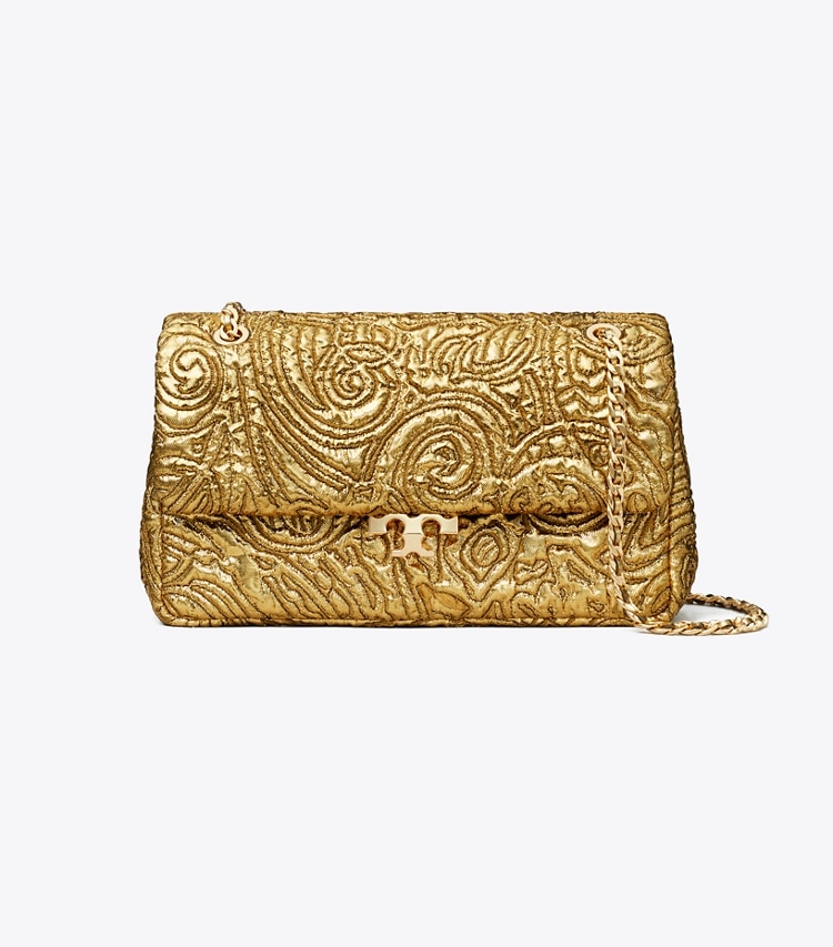 Tory Burch designer shoulder bags Small Bunny Knot Brocade Shoulder Bag in Gold front