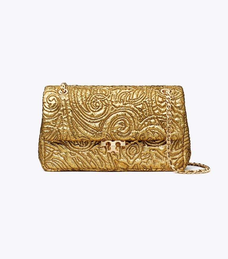 Tory Burch designer shoulder bags Small Bunny Knot Brocade Shoulder Bag in Gold front