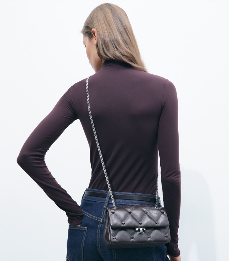 Tory Burch designer shoulder bags Small Bunny Knot Shoulder Bag in Cocoa additional on model