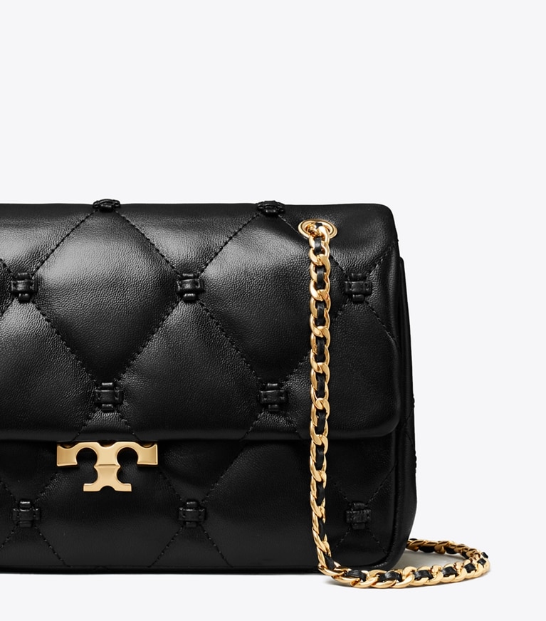 Tory Burch designer shoulder bags Small Bunny Knot Shoulder Bag in BLACK/GOLD detail