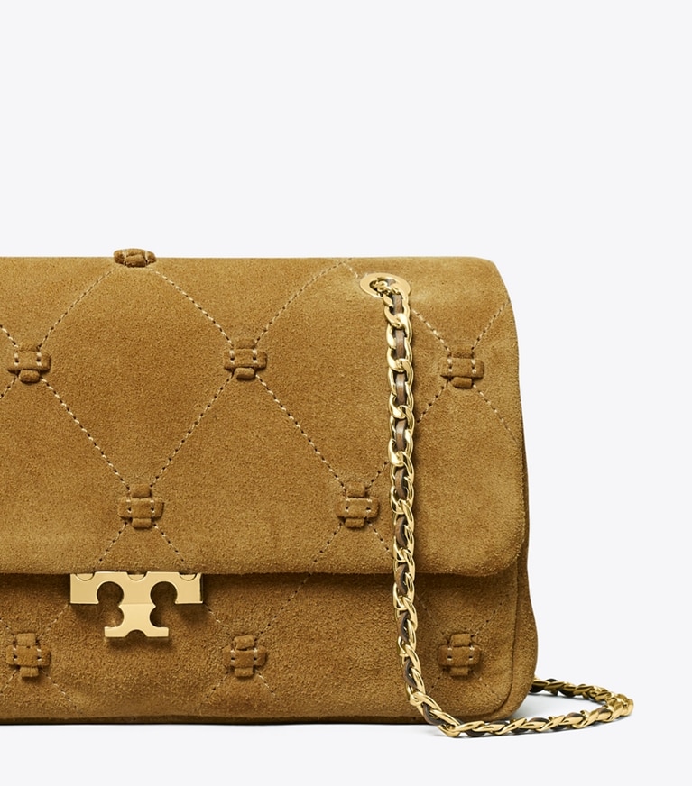 Tory Burch designer shoulder bags Small Bunny Knot Suede Shoulder Bag in Toffee detail