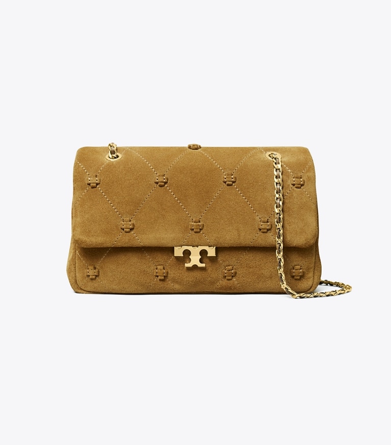 Tory Burch designer shoulder bags Small Bunny Knot Suede Shoulder Bag in Toffee front