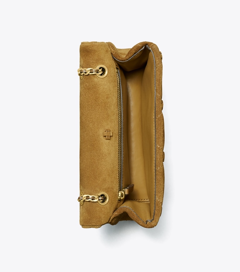 Tory Burch designer shoulder bags Small Bunny Knot Suede Shoulder Bag in Toffee overhead