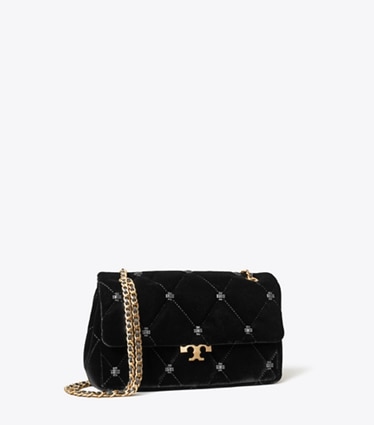 Tory Burch designer shoulder bags Small Bunny Knot Velvet Shoulder Bag in Black angle