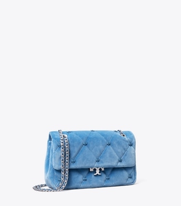 Tory Burch designer shoulder bags Small Bunny Knot Velvet Shoulder Bag in Electric Blue angle
