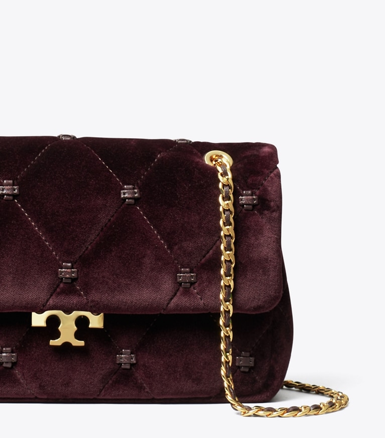 Tory Burch designer shoulder bags Small Bunny Knot Velvet Shoulder Bag in Dark Cherry detail