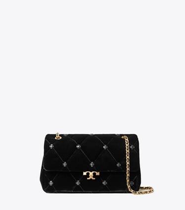 Tory Burch designer shoulder bags Small Bunny Knot Velvet Shoulder Bag in Black front
