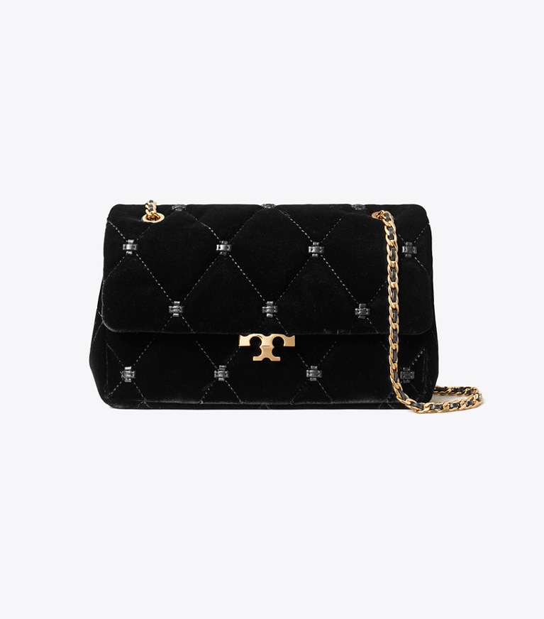 Tory Burch designer shoulder bags Small Bunny Knot Velvet Shoulder Bag in Black front