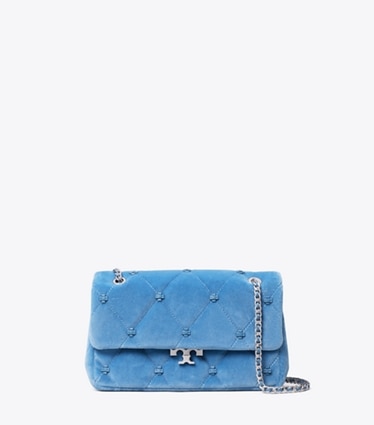 Tory Burch designer shoulder bags Small Bunny Knot Velvet Shoulder Bag in Electric Blue front