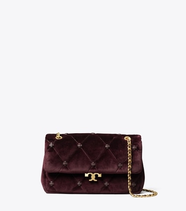 Tory Burch designer shoulder bags Small Bunny Knot Velvet Shoulder Bag in Dark Cherry front