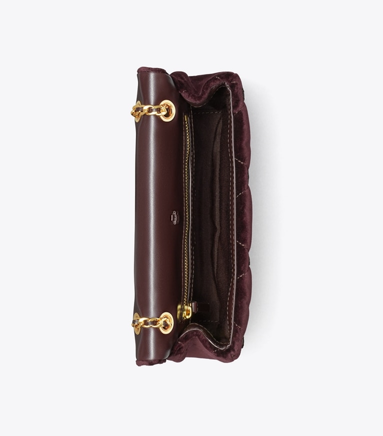 Tory Burch designer shoulder bags Small Bunny Knot Velvet Shoulder Bag in Dark Cherry overhead