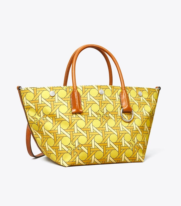 Tory Burch designer tote bags Small Canvas Basketweave Tote in Saffron Basketweave angle