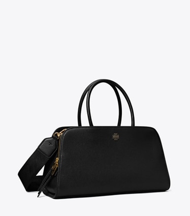 Tory Burch designer サッチェルバッグ センタージップ スモール サッチェルバッグ in Black angle