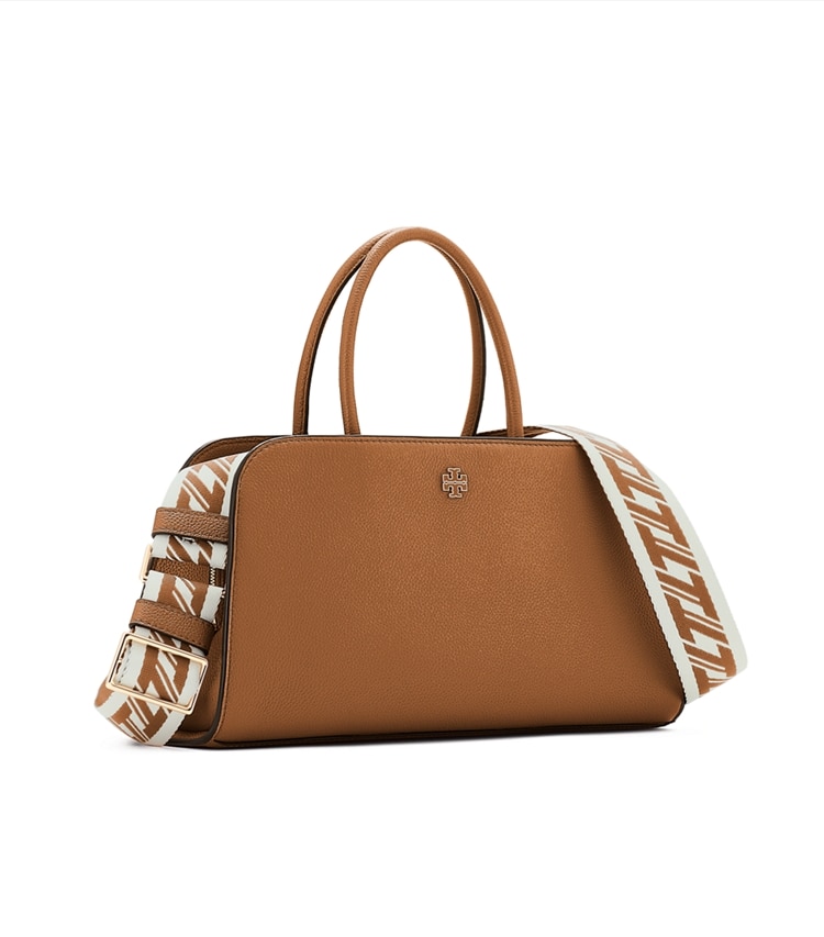 Tory Burch designer satchels Small Center Zip Satchel in Forest Brown angle