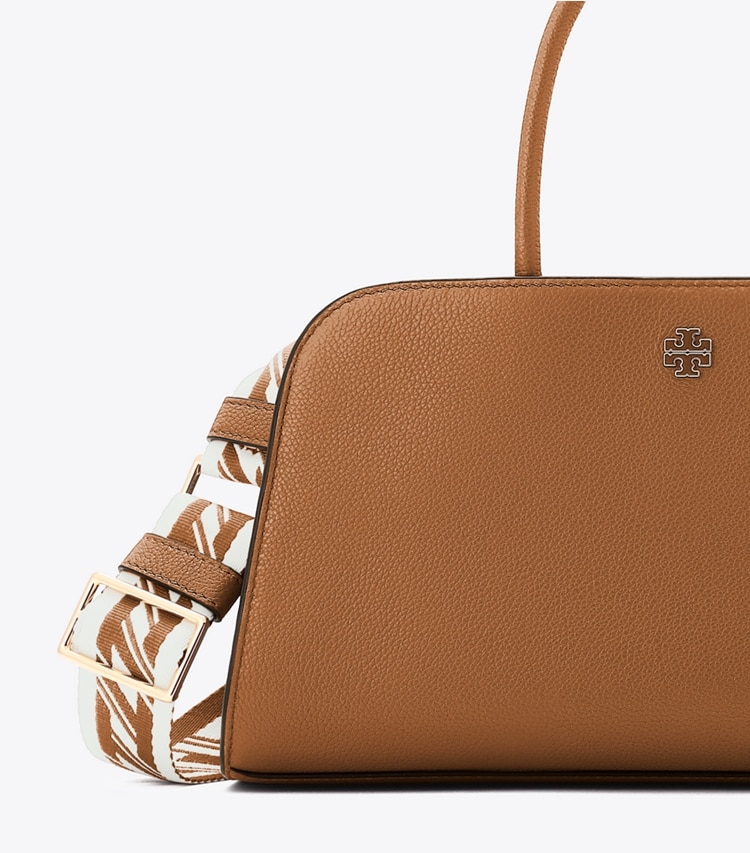 Tory Burch designer satchels Small Center Zip Satchel in Forest Brown detail