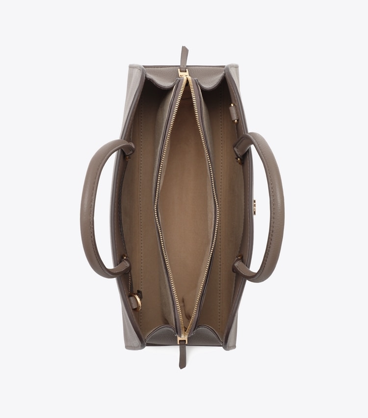 Tory Burch designer サッチェルバッグ センタージップ スモール サッチェルバッグ in Wild Mushroom オーバーヘッド