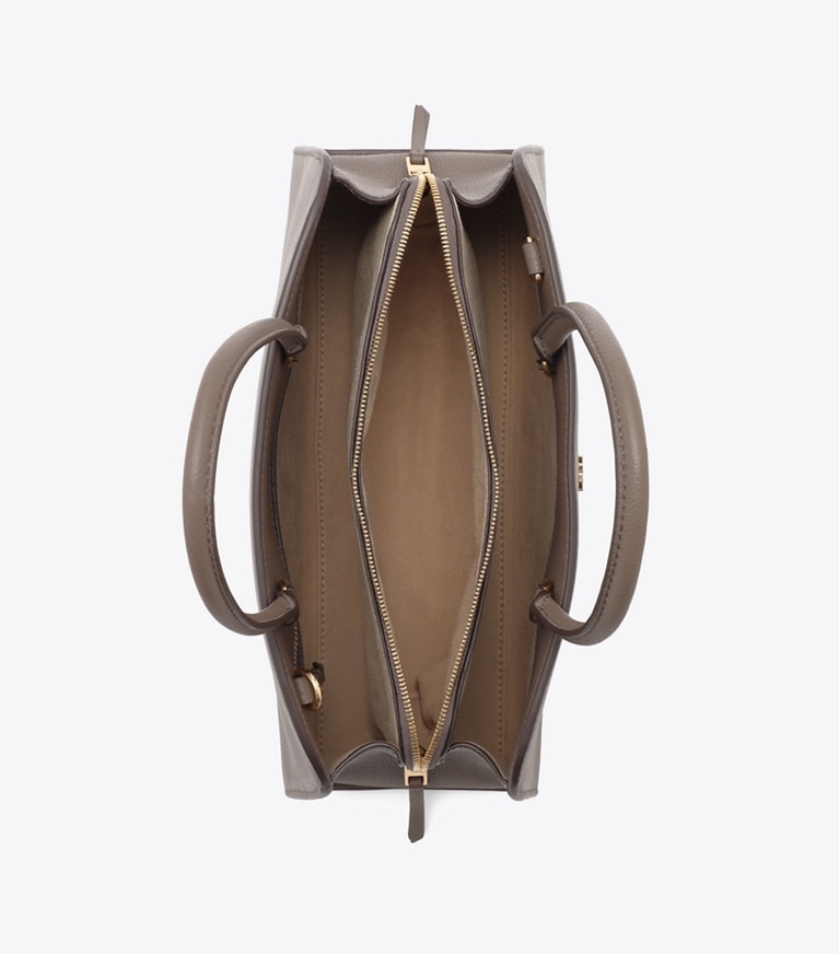Tory Burch designer サッチェルバッグ センタージップ スモール サッチェルバッグ in Wild Mushroom オーバーヘッド