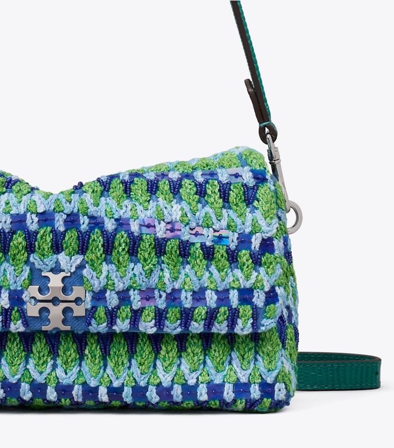 Tory Burch designer shoulder bags Small Charlie Beaded Shoulder Bag in Blue Multi detail