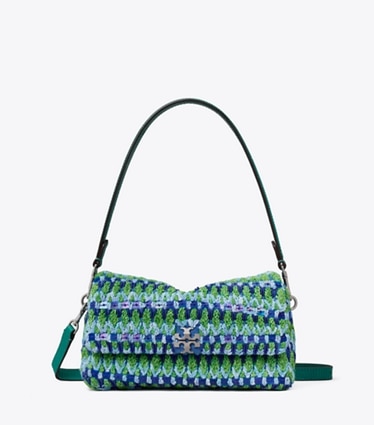 Tory Burch designer shoulder bags Small Charlie Beaded Shoulder Bag in Blue Multi front