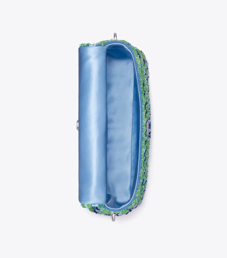 Tory Burch designer shoulder bags Small Charlie Beaded Shoulder Bag in Blue Multi overhead