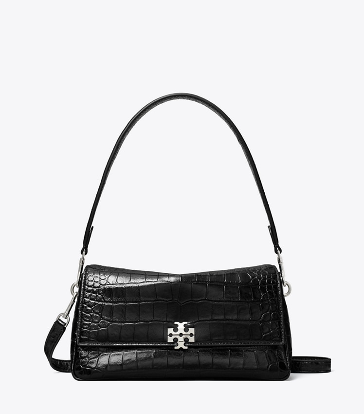 Tory Burch Small Charlie Croc-Embossed Shoulder Bag — Black