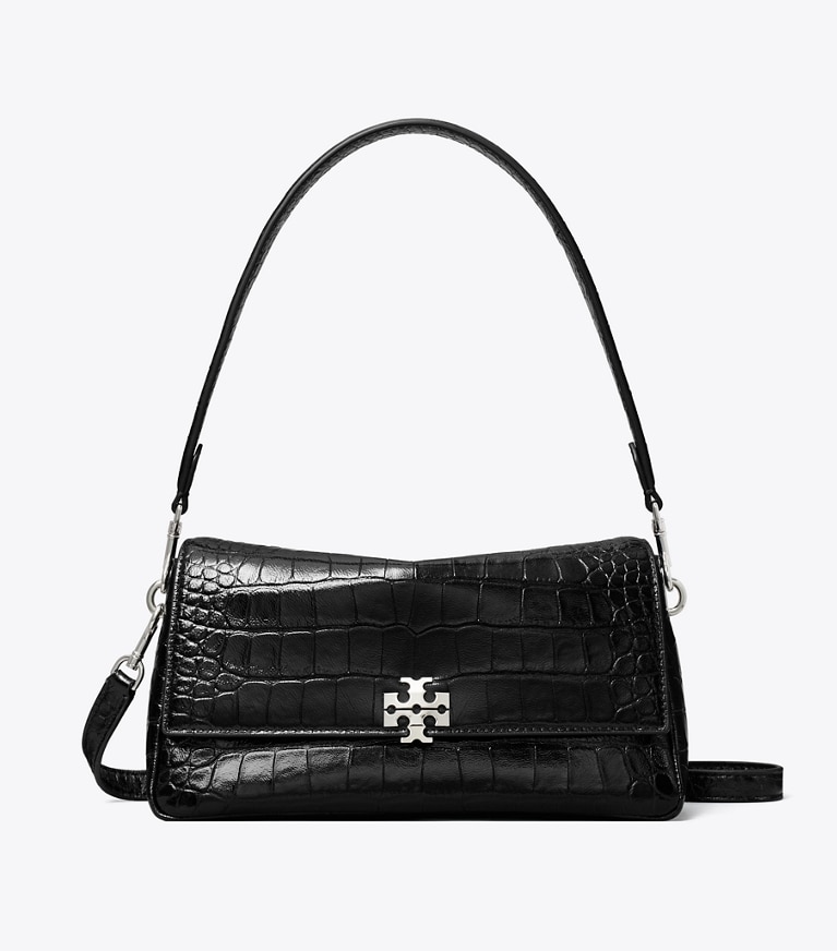Tory Burch designer shoulder bags Small Charlie Croc-Embossed Shoulder Bag in Black front