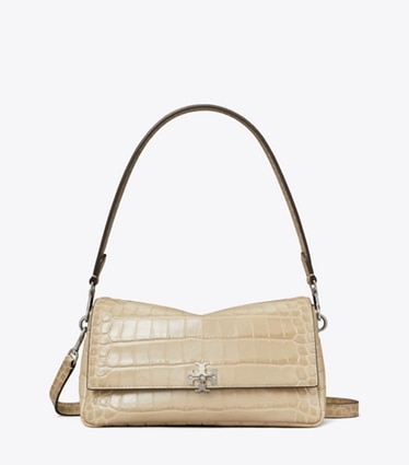 Tory Burch designer shoulder bags Small Charlie Croc-Embossed Shoulder Bag in Light Hickory front
