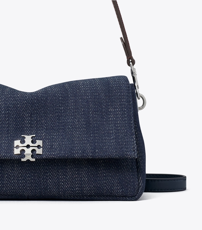 Tory Burch designer shoulder bags Small Charlie Denim Shoulder Bag in Midnight detail