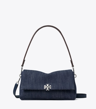 Tory Burch designer shoulder bags Small Charlie Denim Shoulder Bag in Midnight front