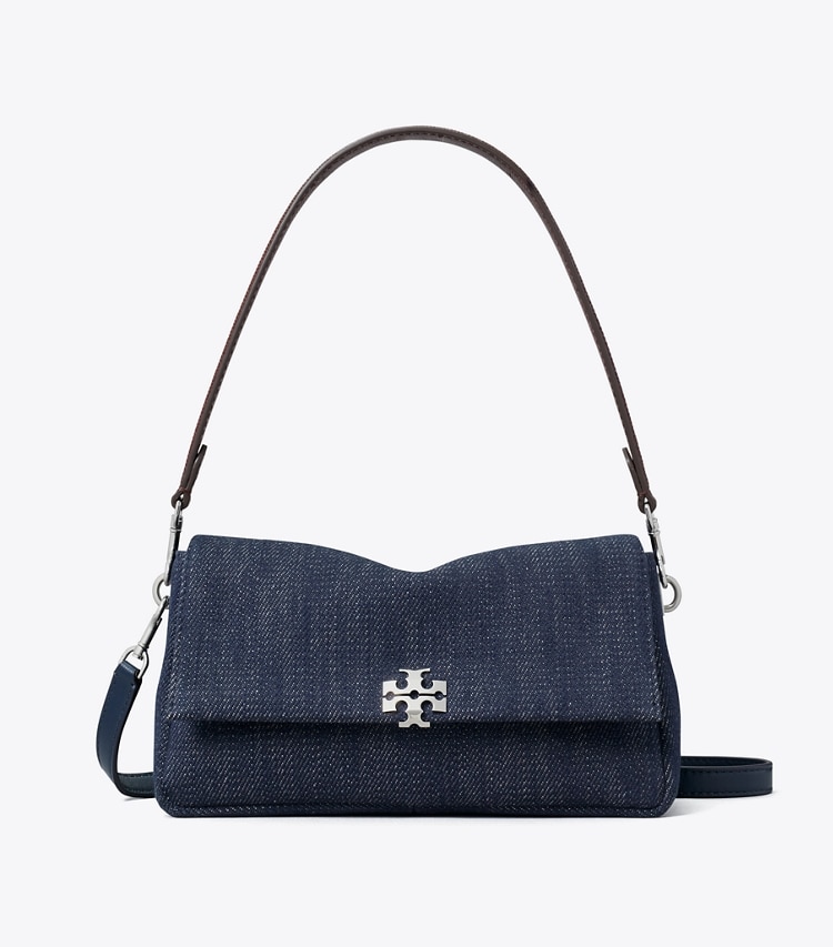 Tory Burch designer shoulder bags Small Charlie Denim Shoulder Bag in Midnight front
