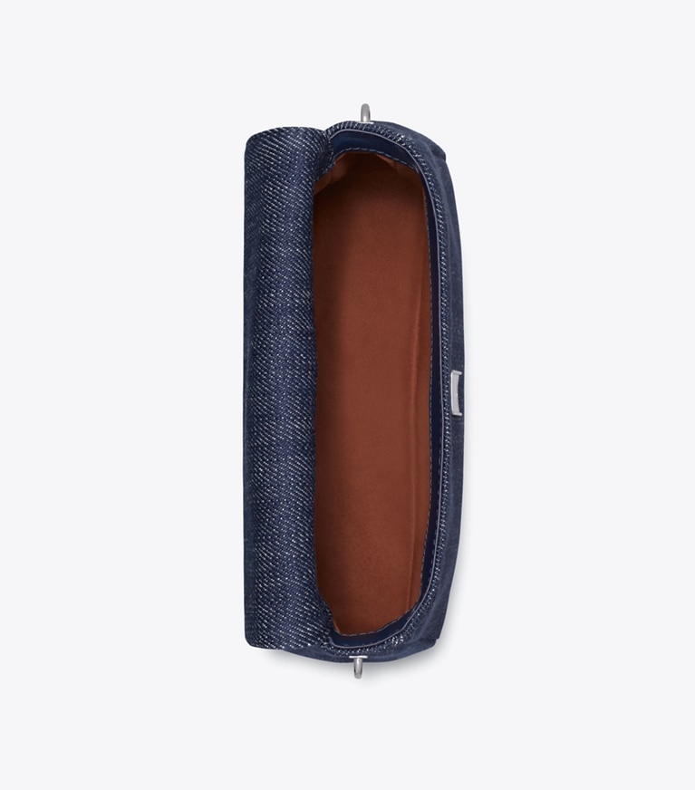 Tory Burch designer shoulder bags Small Charlie Denim Shoulder Bag in Midnight overhead